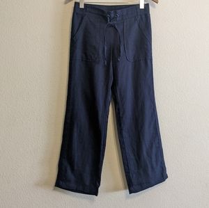 Athleta Navy Blue 100% Linen Front Tie Straight Leg Pants Size 0  EUC